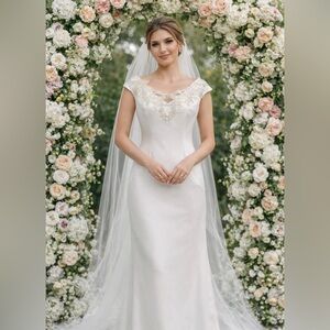 Alfred Angelo VTG 80’s 90’s Beaded Ivory Column Wedding Event Dress & Jacket 6